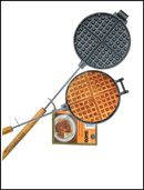 Waffeleisen, rund, aus Gusseisen f&uuml;r Herd, Feuer, Grill