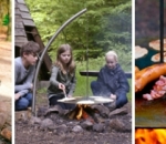 Edelstahl Schwenkgrill mit Erdspiess und Rost, Wok und Wikingerplatte kombinierbar für Camping, Lagerfeuer und Feuerstellen outdoor